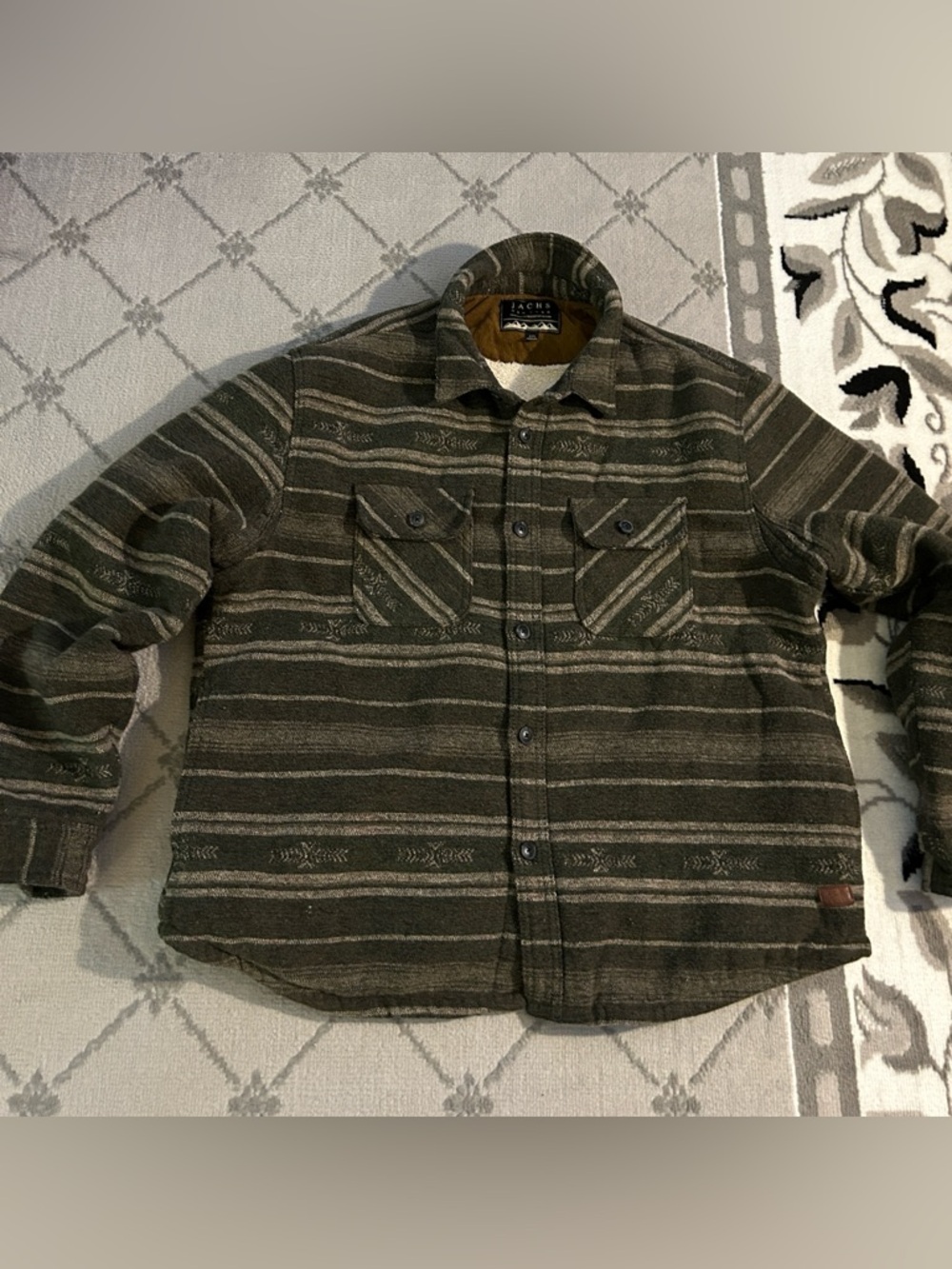 Jachs Men's Olive Green Brown Wool Blend Sherpa Lined Shacket